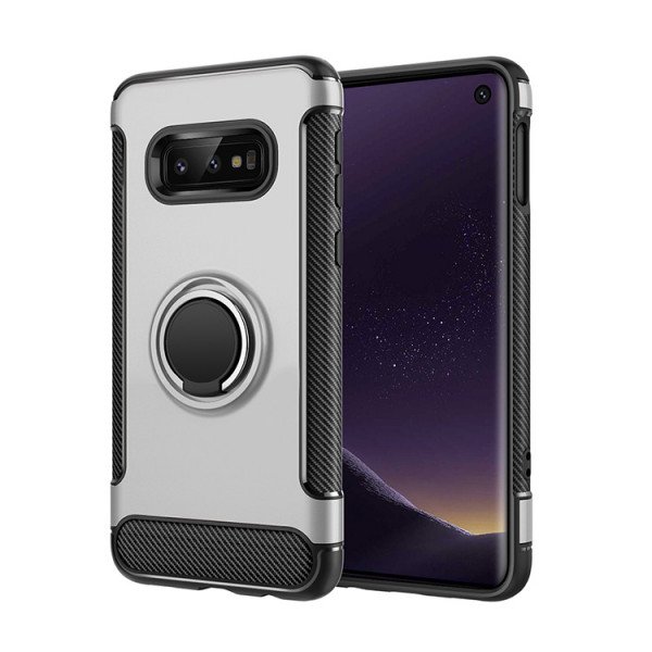 Wholesale Galaxy S10e 360 Rotating Ring Stand Hybrid Case with Metal Plate (Silver)